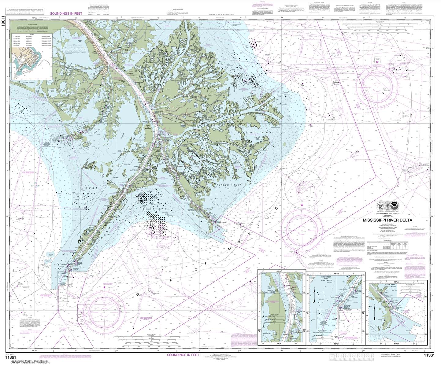 Mississippi River Delta;Southwest Pass;South Pass;Head of Passes