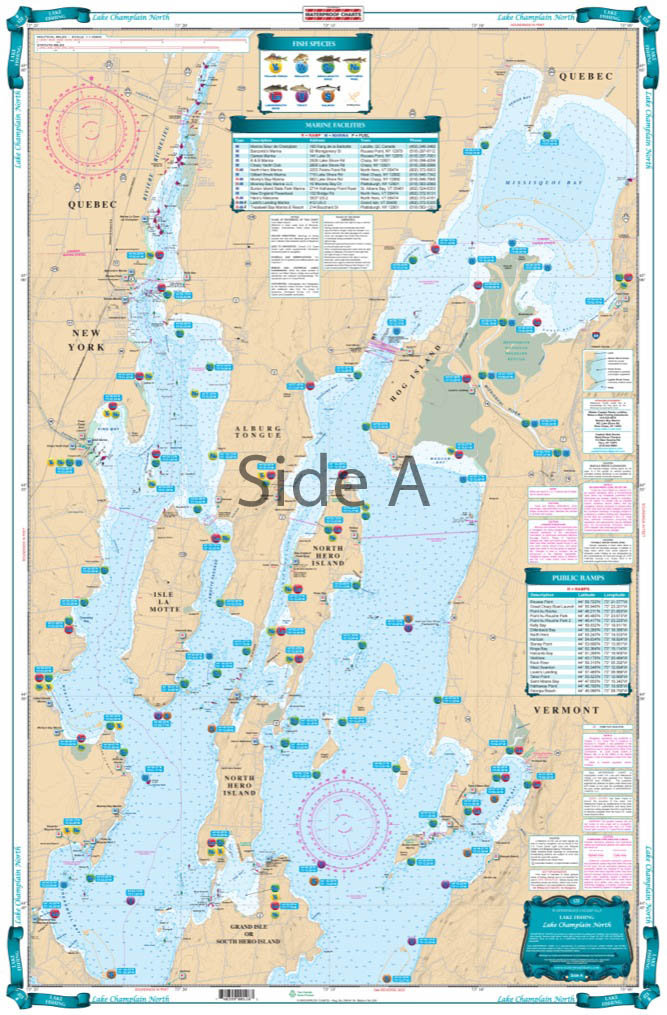 Lake Champlain Fishing Map Lake Champlain North Lake Fishing Chart/map 12F