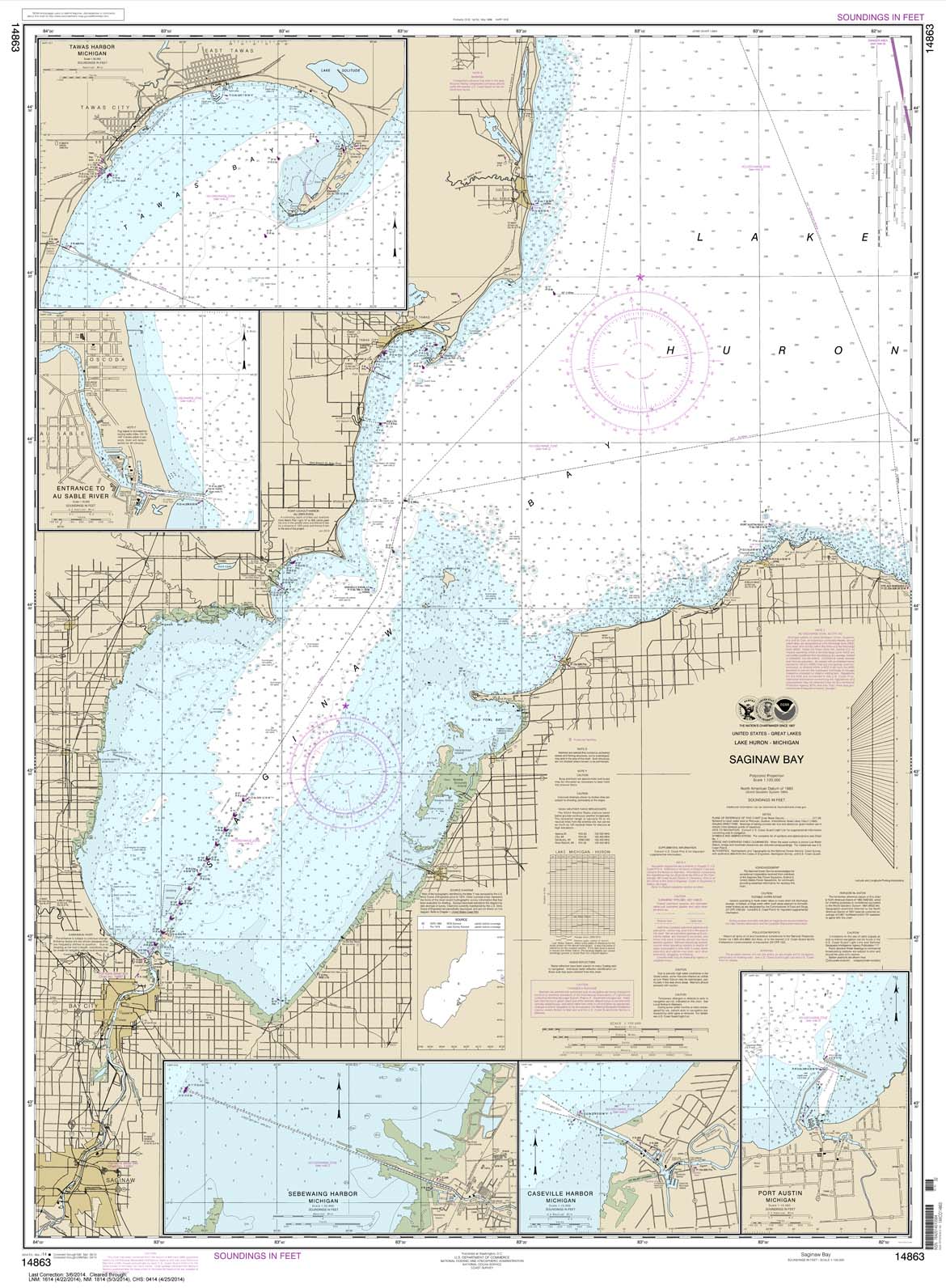 Saginaw Bay;Port Austin Harbor;Caseville Harbor;Entrance to Au Sable River;Sebewaing Harbor;Tawas Harbor