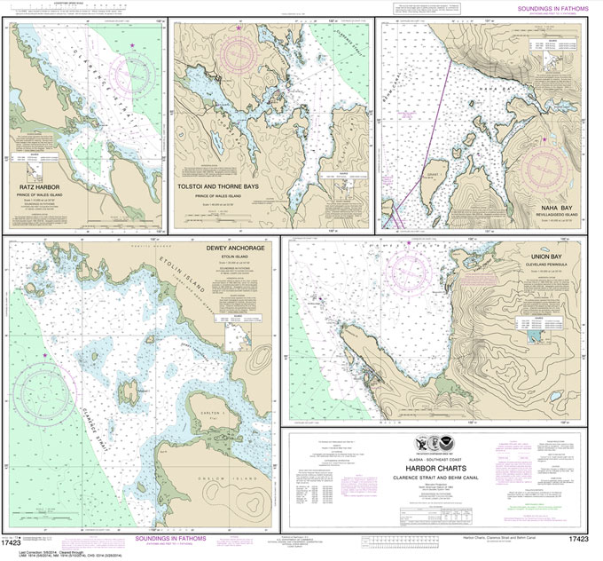 Harbor Charts-Clarence Strait and Behm Canal Dewey Anchorage: Etolin Island;Ratz Harbor: Prince of Wales Island;Naha Bay: Revillagigedo Island;Tolstoi and Thorne Bays: Prince of Wales ls.;Union Bay: Cleveland Peninsula